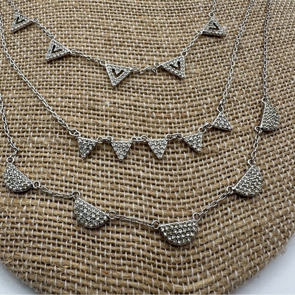 Stella & Dot Pave Chevron Silver tone Necklace with 3 Interchangeable Layers - Picture 2 of 16
